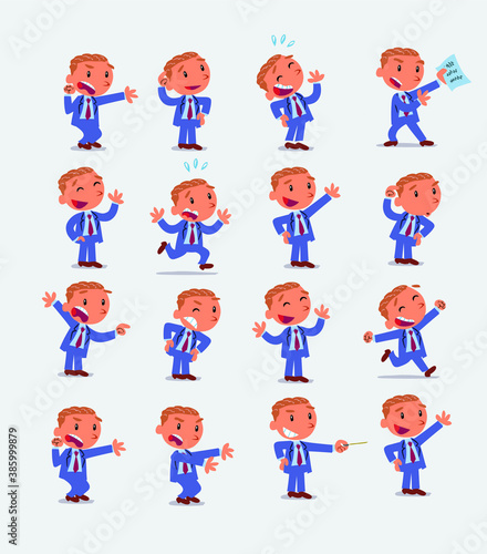 Cartoon character businessman in smart casual style. Set with different postures, attitudes and poses, doing different activities in isolated vector illustrations