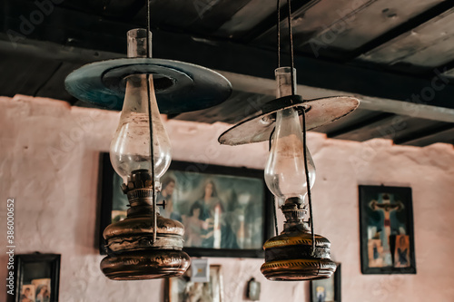 Traditional Romanian house with oil lamp