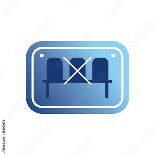 social distance of chairs in road sign gradient style icon vector design