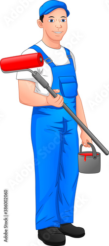 house painter pose isolated on white background