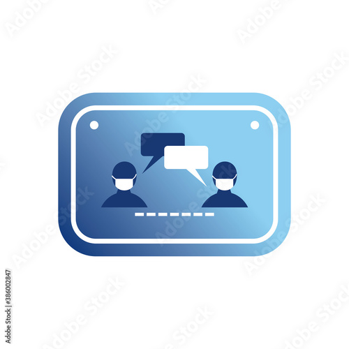 men with masks and bubbles in road sign gradient style icon vector design
