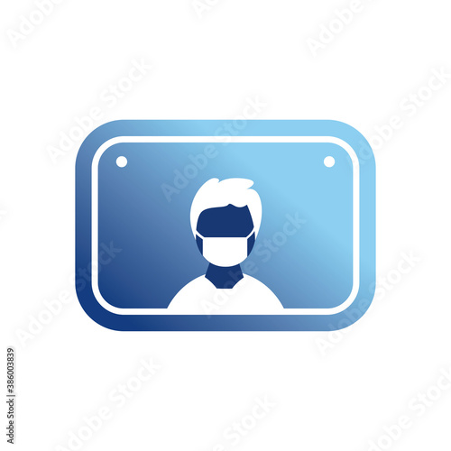 man with mask in road sign gradient style icon vector design