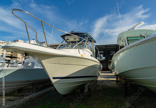 Boats in dry storage at a Florida marina photo