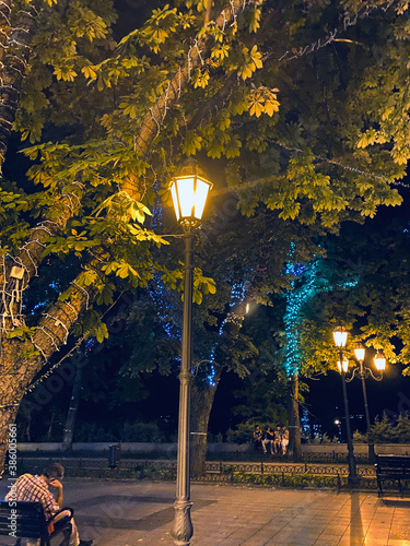 Night view of Deribasovskaya street in Odessa, Ukraine 2020. Popular touristic european destination. Odessa city view (ID: 386005661)