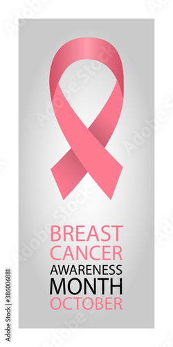 Pink ribbon informing about breast cancer. Monthly poster on breast cancer awareness. Poster design. Vector