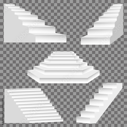 Architectural white stairs. Stairs image isolated on transparent background, abstract modern stairs design for creative concepts, simple external stairs stairs with shadow. Vector