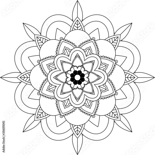 Easy Mandala coloring book simple and basic for beginners  seniors and children. Set of Mehndi flower pattern for Henna drawing and tattoo. Decoration in ethnic oriental  Indian style.