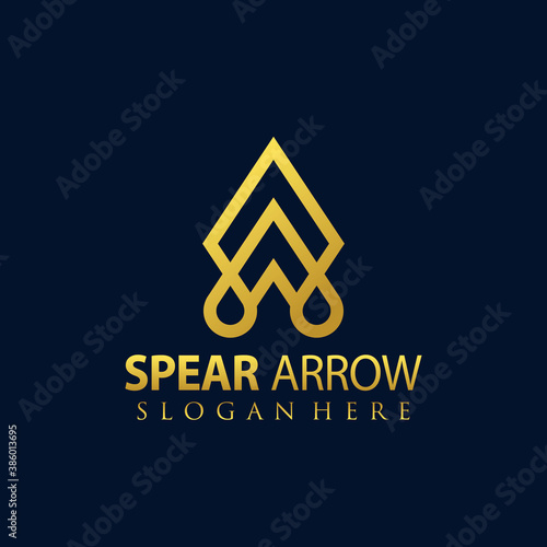 Golden Spear Arrow line art style Logo design vector illustration