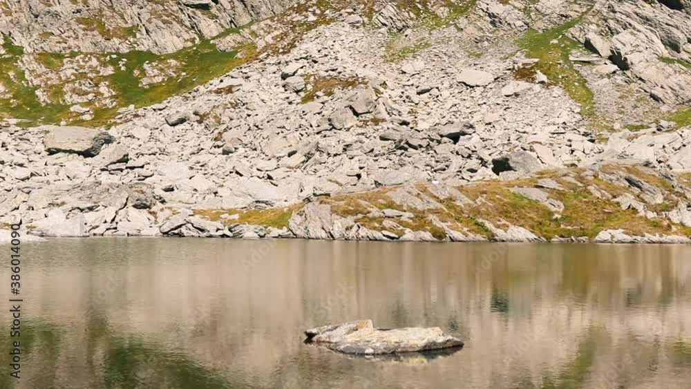 Glacial lake in the rocky mountains in summer time with wind Glacial lake in the rocky mountains in summer time with wind