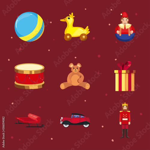merry christmas toys icon set vector design