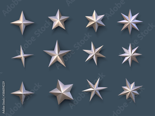 Set of isolated bronze stars on grey blue background.