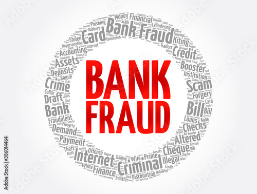 Bank fraud word cloud collage, business concept background