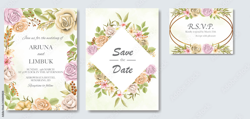 Elegant beautiful soft floral and leaves wedding invitation