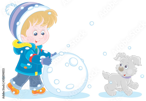Cheerful little boy walking...