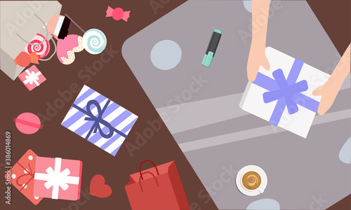 Man makes gifts at home, vector chart