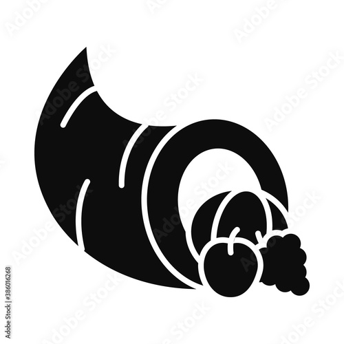 Cornucopia horn of plenty or thanksgiving, silhouette style