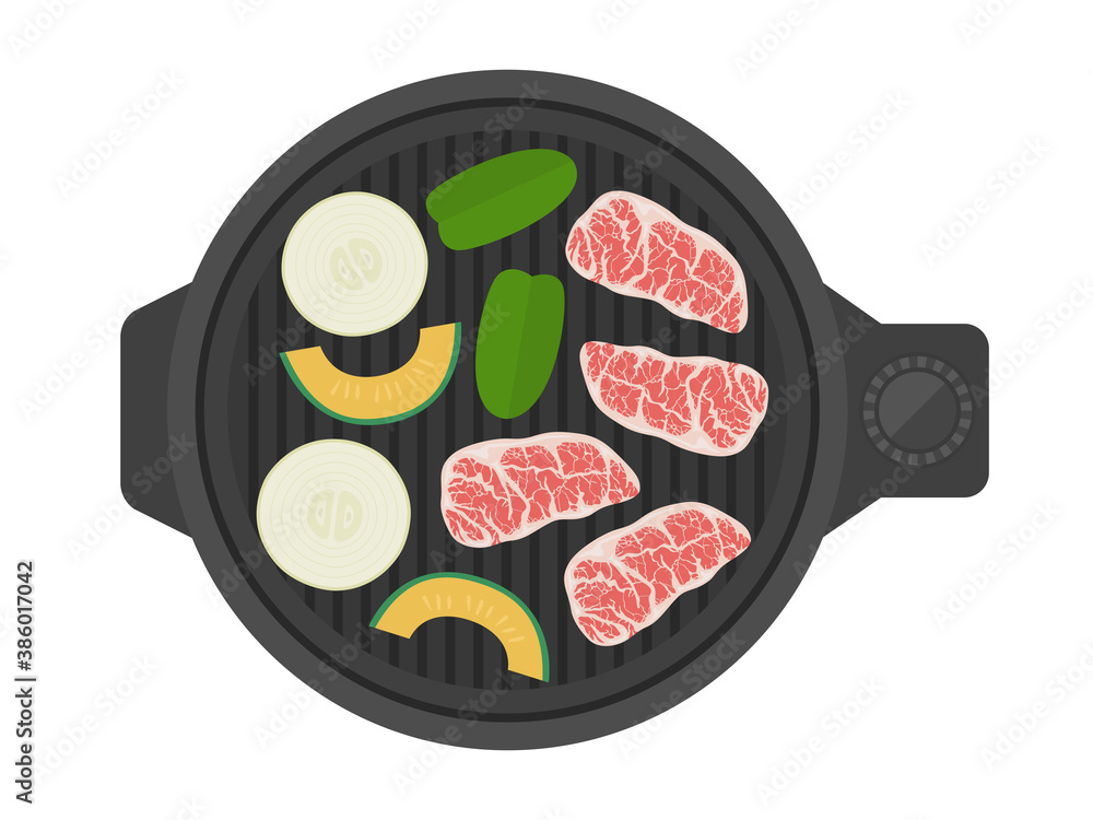 ホットプレートで焼肉をするイラスト Vector De Stock Adobe Stock