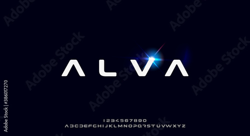 Alva, a bold and futuristic font, modern scifi typeface design. Alphabet vector illustration