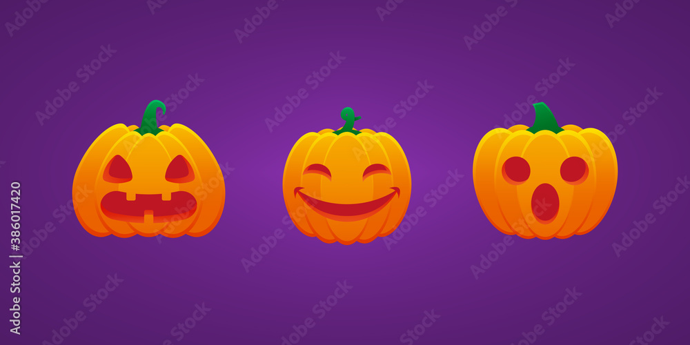 Fototapeta premium Halloween Jack O Lantern Pumpkin Expression Flushed Hushed Smiling Eyes Bundle