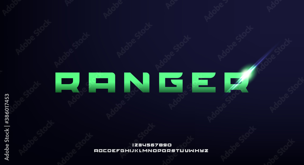 Fototapeta premium Ranger, a bold and futuristic font, modern scifi typeface design. Alphabet vector illustration