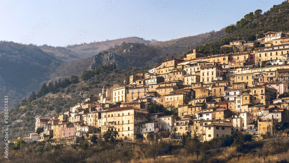 townscape of the medieval town Alvito amid the Italian Apennines mountains in the south-east Lazio region