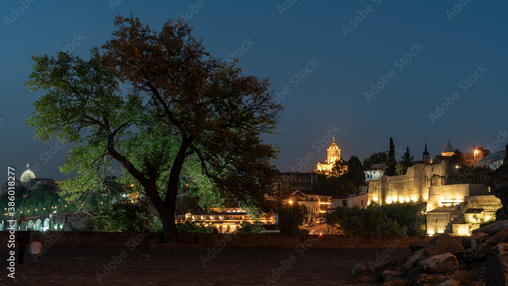 Beautiful view of night Tbilisi, Orthdox church Sameba