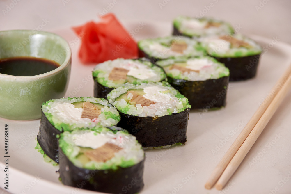 Fresh sushi rolls on a plate Fresh sushi rolls on a plate