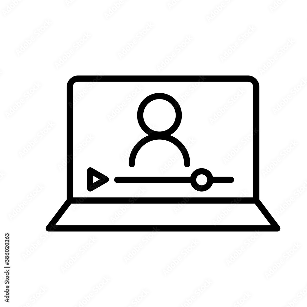 Online lesson icon. Video training symbol. Linear vector icon. Person talking in screen. Online lesson icon. Video training symbol. Linear vector icon. Person talking in screen.