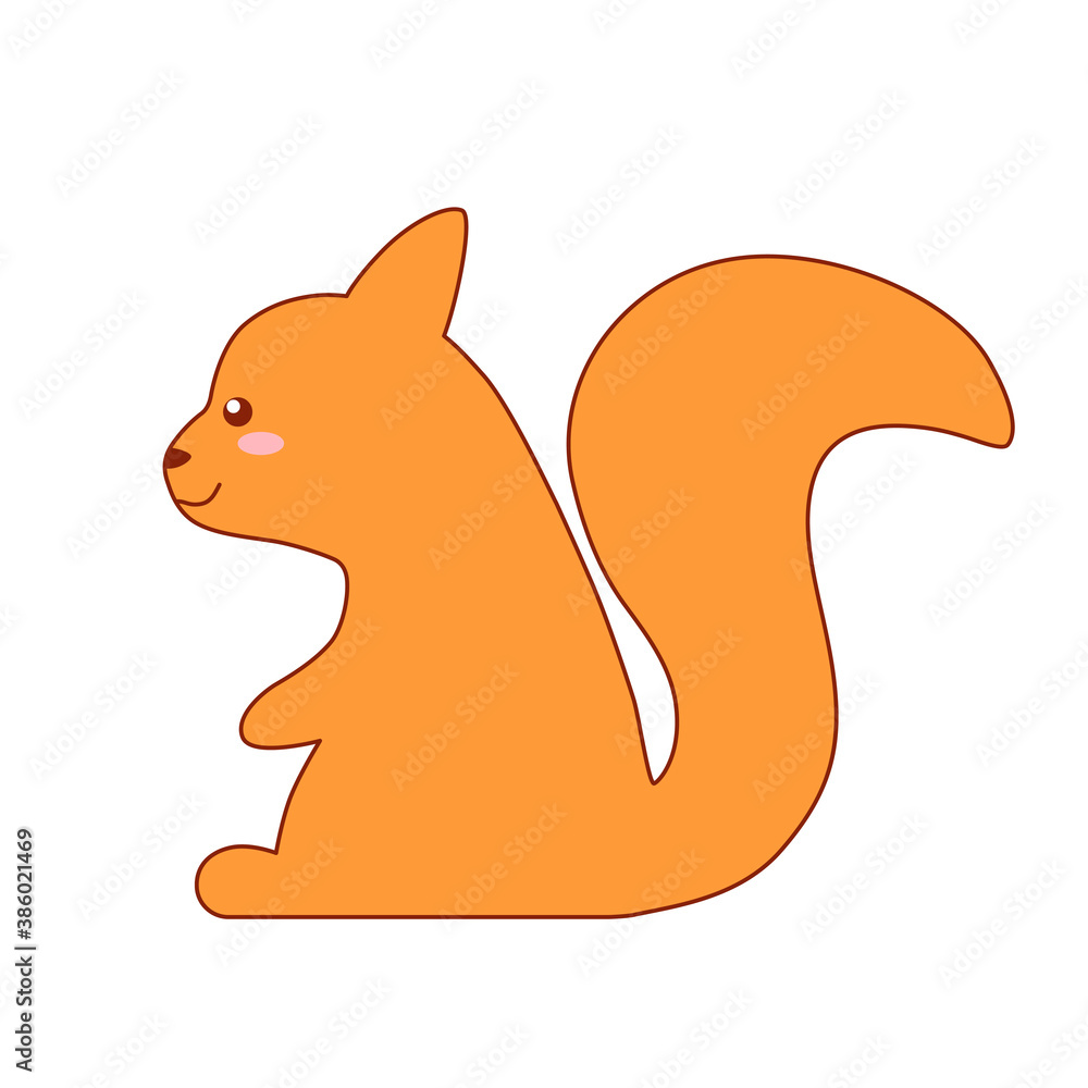 Cute little squirrel isolated on white background. Flat design for poster or t-shirt. Vector illustration Cute little squirrel isolated on white background. Flat design for poster or t-shirt. Vector illustration