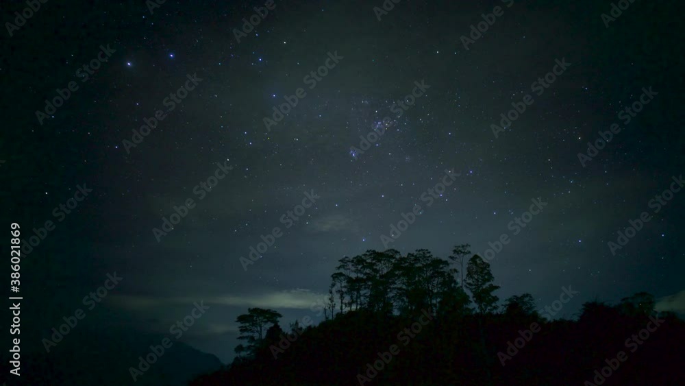 Breathtaking timelapse of night starry sky in the forest. Milky way is visible between trees. Clouds are passing fast. Shining stars moving on the left. Polar lights. Breathtaking timelapse of night starry sky in the forest. Milky way is visible between trees. Clouds are passing fast. Shining stars moving on the left. Polar lights.
