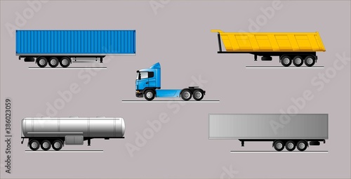 Selection of semi-trailers as part of a road train for various tasks. Vector