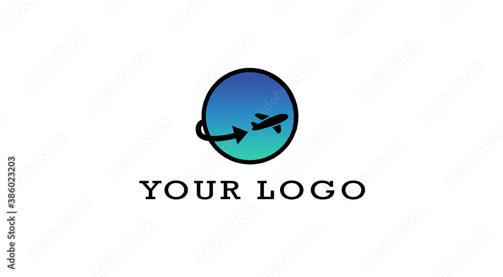 Earth - logo. Airplane flying over the planet Earth - logo. Airplane flying over the planet
