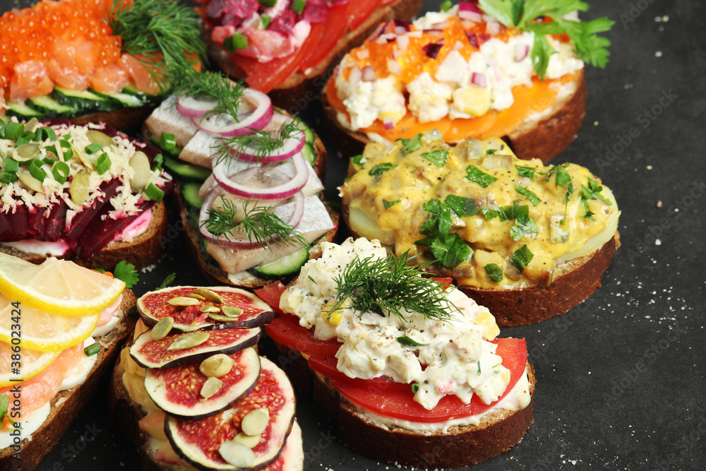 Smorrebrod is a traditional Scandinavian open-faced sandwich Smorrebrod is a traditional Scandinavian open-faced sandwich