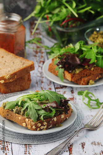 Sandwiches with pesto and green salad