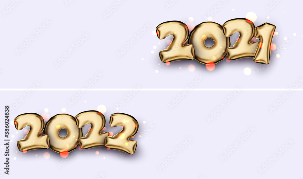 Golden foil 2021 and 2022 balloon sign on blue background. Golden foil 2021 and 2022 balloon sign on blue background.