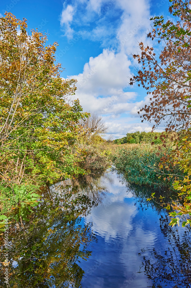Sunny autumn mood at a small creek in the surrounding countryside of Berlin, Germany. Sunny autumn mood at a small creek in the surrounding countryside of Berlin, Germany.