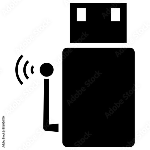 
Device with male port and signals along it, representing wireless usb icon
