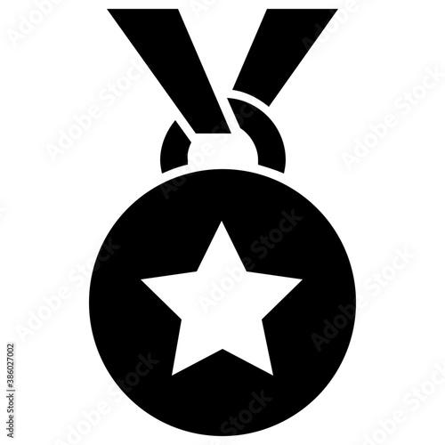 
Ribbon pendant with star in it, gold medal icon
