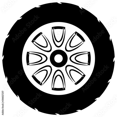 
Round circle with floral pattern denoting car wheel icon
