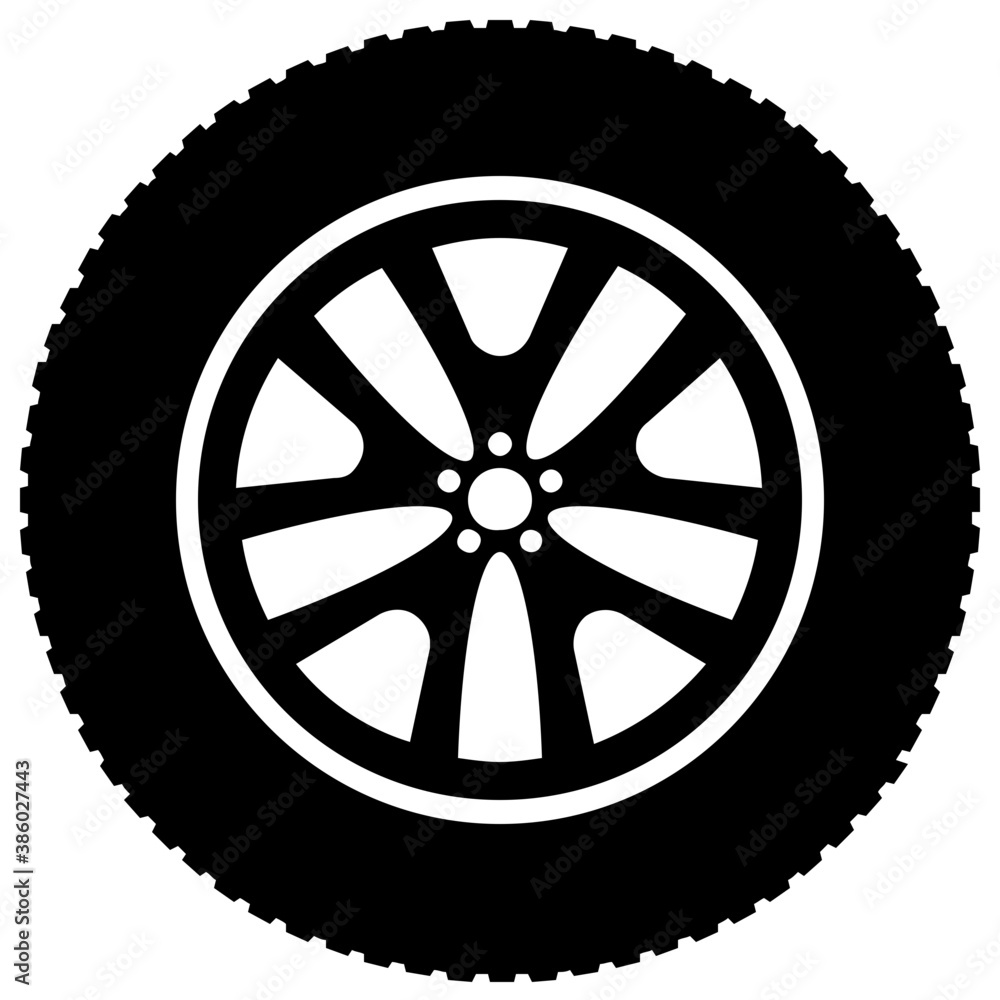 
Round circle with floral pattern denoting car wheel icon
