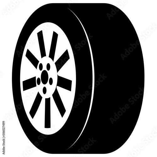 
Round circle with floral pattern denoting car wheel icon
