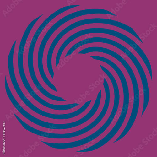 Circular Spiral, swirl, twirl design element. Concentric, radial and radiating burst of lines with rotation, gyre and curved distortion