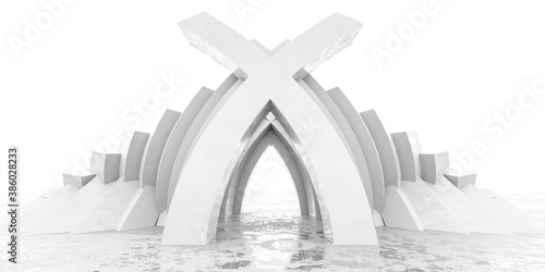 white gothic neo classic architecture arch modern design abstract background 3d rendering illustration photo