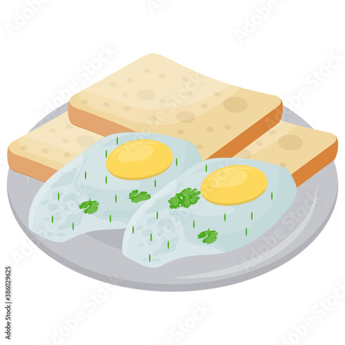  Fried eggs and whole grain bread in a dish 