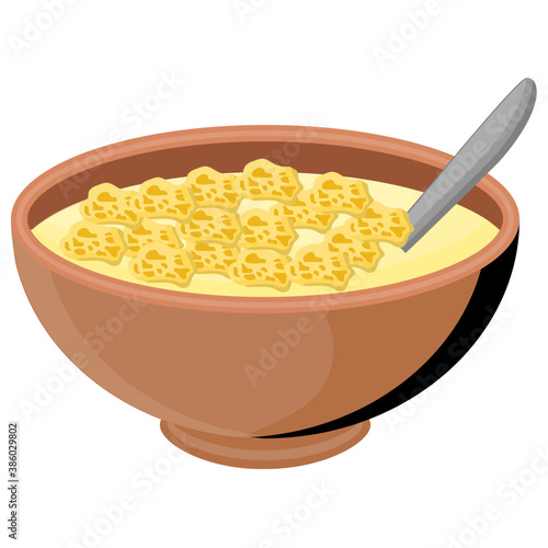 
Healthy corn flakes in a bowl with milk for breakfast
