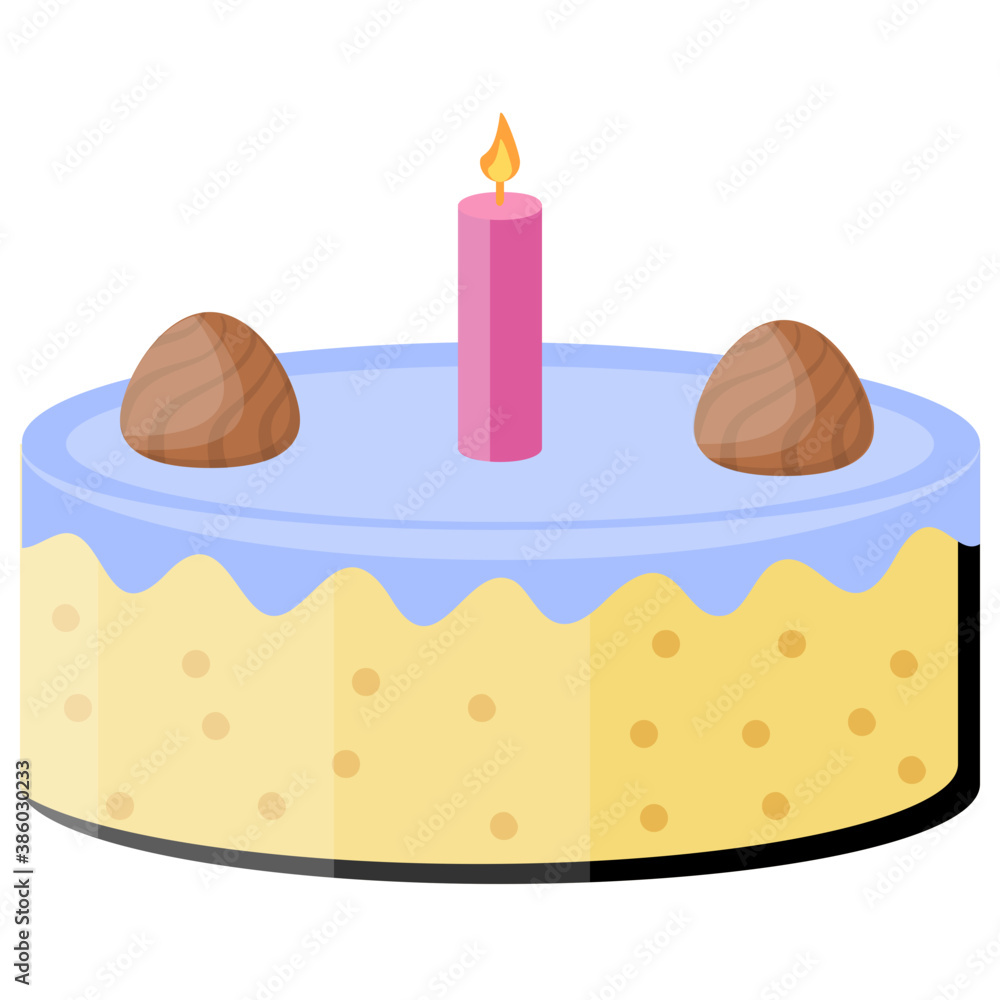 Cake with chocolate topping and candles on the top, birthday cake icon
Cake with chocolate topping and candles on the top, birthday cake icon