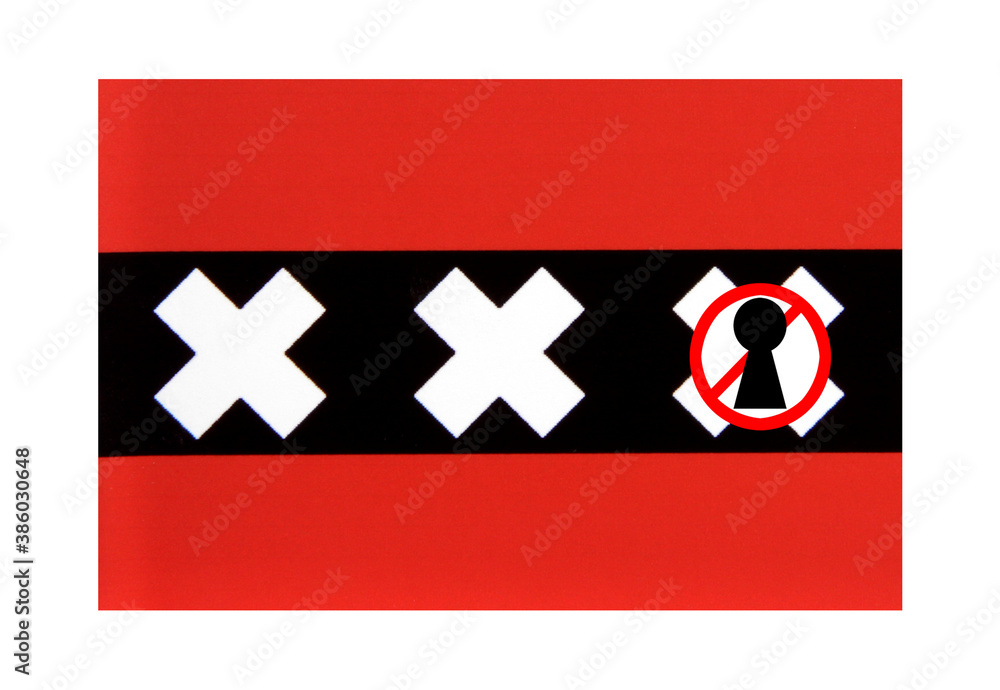 amsterdam flag with covid 19 warning