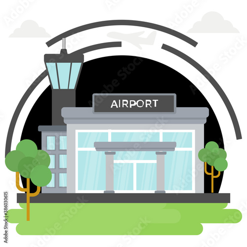
Airport terminal building with airport tower 
