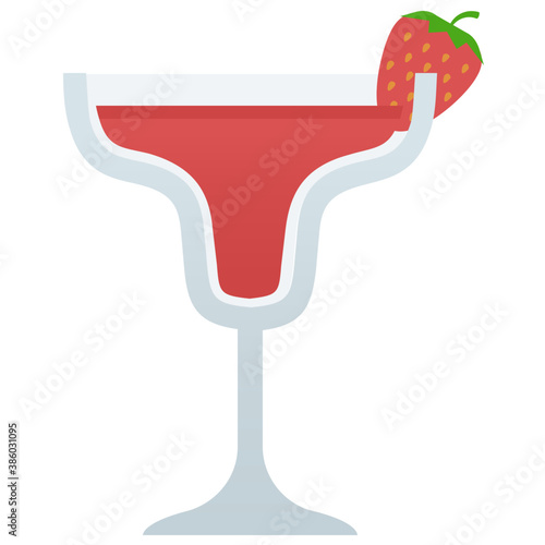 
A  glass having beverage in it with the strawberry on top representing strawberry daiquiri 
