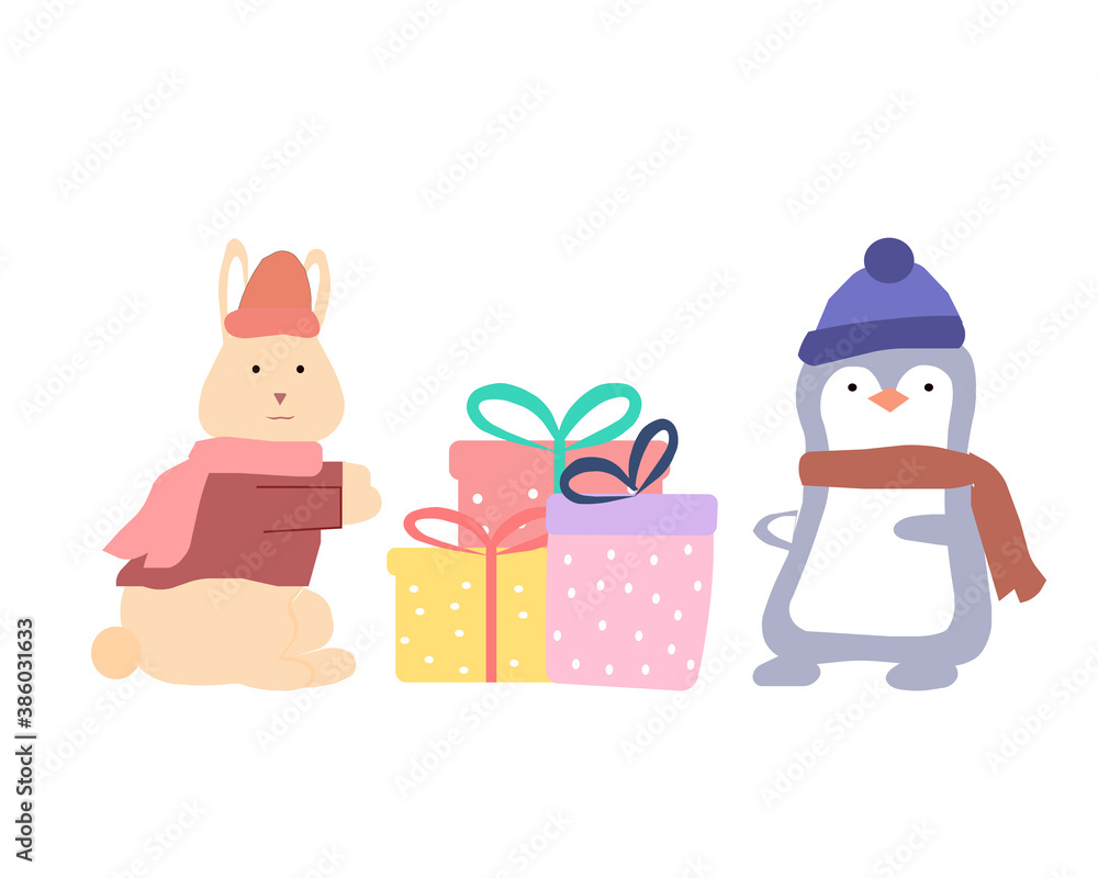 Animals give each other gifts, vector graphics